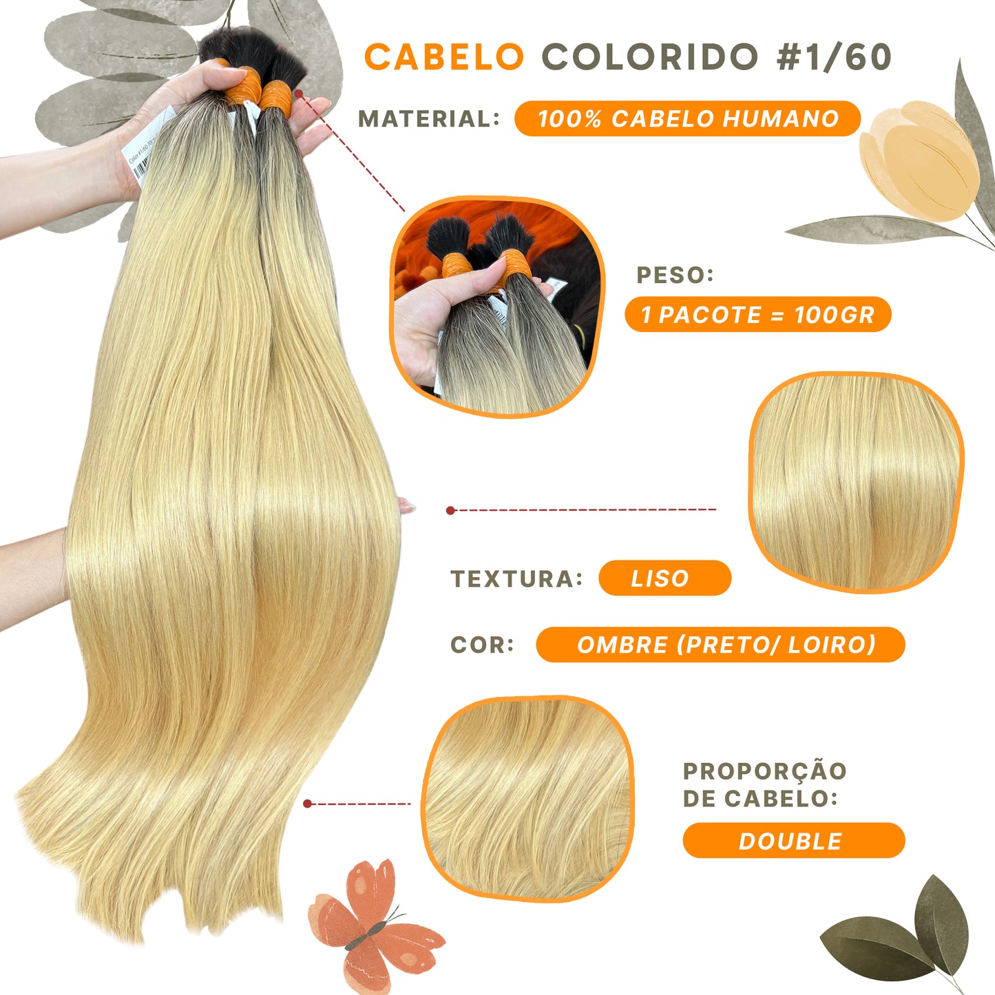 Cabelo ombre 1/60 liso 100 gramas